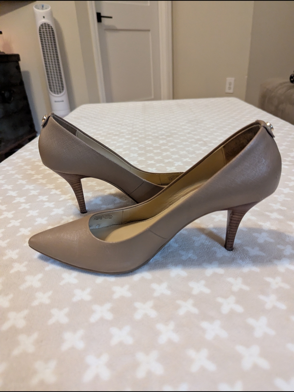 Michael Kors Taupe Pointed-Toe Mid Heel Pumps